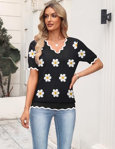 Zeagoo Women's Lightweight V-Neck Short Sleeve Sweater Blouse