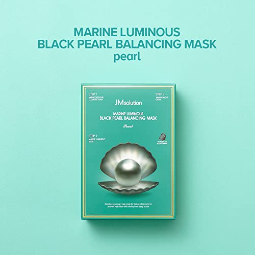 JMsolution Marine Luminous Pearl Deep Moisture 3 Step Skin Care Face Mask - Korean Skincare Facial Mask - boosting Brightening Moisturizing-10 Sheets for Dry Skin (Black Pearl)