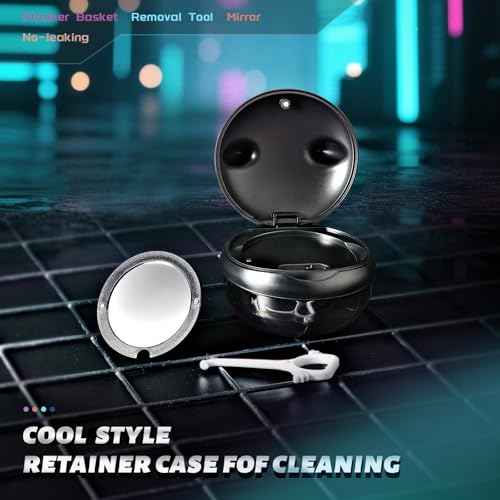 Retainer Case for Cleaning,No-Leak Mouth Guard Cute Retainer Case with Retainer Removal Tool and Brush (Black Cat)