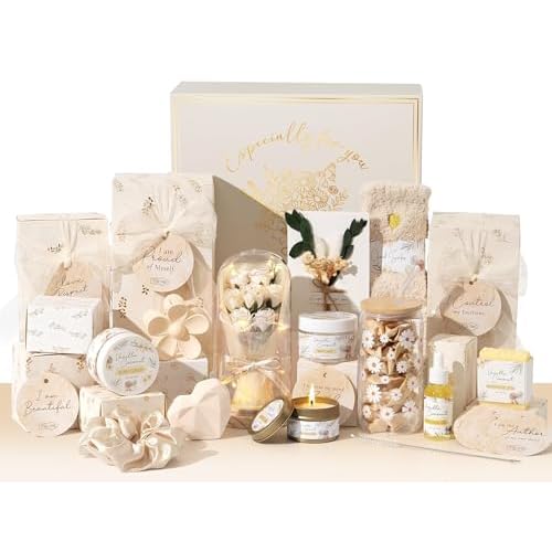 Spa Gifts for Women Teen Girl Gifts Trendy Stuff, Positive Affirmation Cards & Self Care Baskets Preserved Rose Flowers Set, Get Well Easter Birthday Mothers Day Gift for Mom Her Grandma Girls Friend