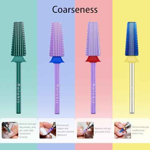 5 in 1 Nail Drill Bit, 3/32'' Professional Carbide Tungsten Drill Bit Nail Tech, Two Way Rotate Cuticle Gel Remover Drill Bit for Manicure Pedicure Acrylic Nail Poshling (Purple, Medium-M)