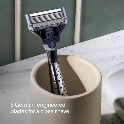 Harry's Original Shaving Kit for Men - Razor Handle, 5 Razor Blade Refills, Foaming Shave Gel, and Travel Blade Cover - German Engineered