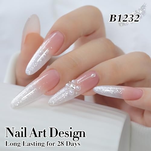 Double Rhythm 15ML Sheer White Snow Glitter Gel Nail Polish - Soak Off, Long Lasting Art Manicure