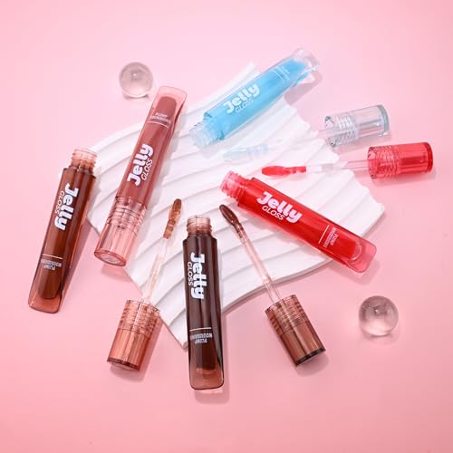 WanTuoluo Jelly Lip Gloss - Glass Shine Tint, 5 Colors