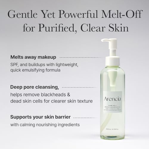 ARENCIA Pore Melt Mochi Makeup-Removing Cleansing Oil, Non-Comedogenic, Rice Amino Acids HD, Vitamin E, Cica, & Ceramide, 6.76 fl oz (Pack of 2)