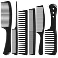 Professional Hair Comb Set - 6 Black Wide & Fine Tooth Styling & Detangling Tools