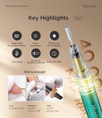 MelodySusie Cordless Nail Drill 40,000 RPM Professional Manicure Tool
