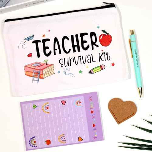 Teacher Christmas Gifts Bulk, 16Pcs Gifts for Women with Teacher Survival Kit Makeup Bags, Bookmarks, Notepad and Pens, Christmas Gifts for Appreciation