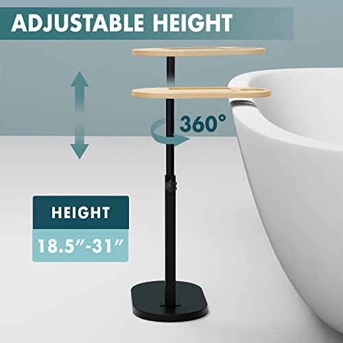 Bamboo Bathtub Tray Table with Adjustable Height & 360° Rotation