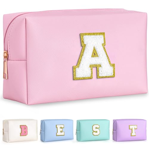 Personalized Initial Makeup Bag for Girls, Waterproof Cosmetic Travel Bag