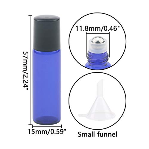 JIUWU 15pcs 5ml Blue Essential Oils Stainless Steel Roller-on Bottles Refillable Perfume Organic Beauty Stainless Steel Frosted Vials with 2pcs Funnels, 1 Tool