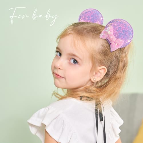 Choicbaby 6 PCS Hair Bow for Gilrs Mouse Ears Sequin Clips Polka Dot Bow with Alligator Clip Mice Ears Hair Bows Barrettes Princess Cosplay Hair Accessories for Baby Girls Toddlers Infant Fine Hair