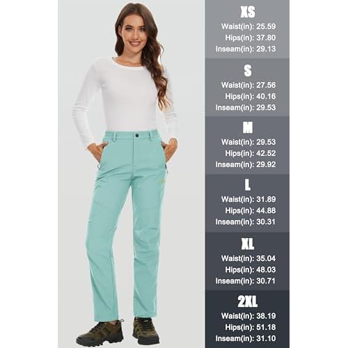 MAGCOMSEN Women's Fleece Lined Waterproof Insulated Snow Ski Pants Winter Warm Hiking Pants Outdoor Softshell