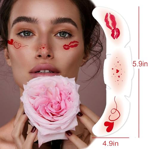 Valentine's Day Temporary Tattoos - 5 Sheets Red Heart Freckles