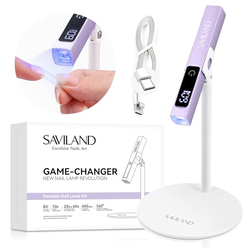 SAVILAND Purple Handheld UV Nail Light with Magnetic Stand, Fast 10s Curing