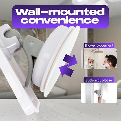 Fog-Free Shower Mirror with 360° Swivel & Razor Hooks