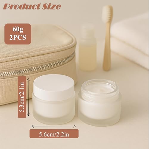 2-Pack 60g Frosted Glass Cream Jars with White Lids