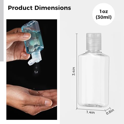 100 Pieces 1 oz Plastic Bottles Clear Travel Bottles with Flip Cap Portable Empty Hand Sanitizer Bottles, Refillable Containers for Travel Business Trip for Shower Gel, Face Creams, Body Lotions