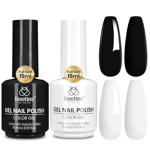 Beetles Black & White Gel Polish Set - 2 Pcs 15ml Soak Off LED Nail Art Kit