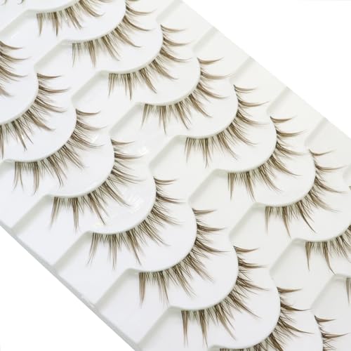Brown Manga Lashes 14mm Clear Band 10 Pairs Reusable