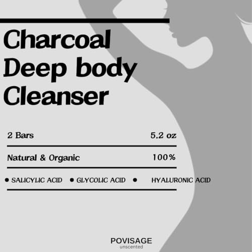 Unscented Body Bar Soap for Women with Oily Skin - Charcoal, Salicylic Acid, Hyaluronic Acid & Glycolic Acid for Deep Clean & Clear Skin