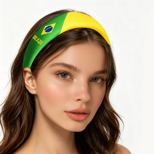 Brazil Flag Hair Accessories Set - 4-Piece Headbands & Clips