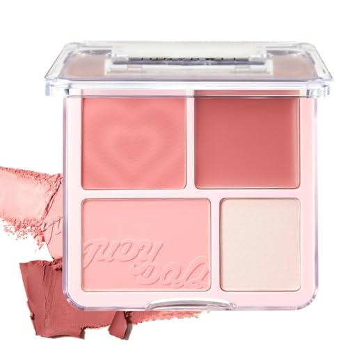 4-in-1 Blush & Highlighter Palette - Travel-Friendly Cream Formula