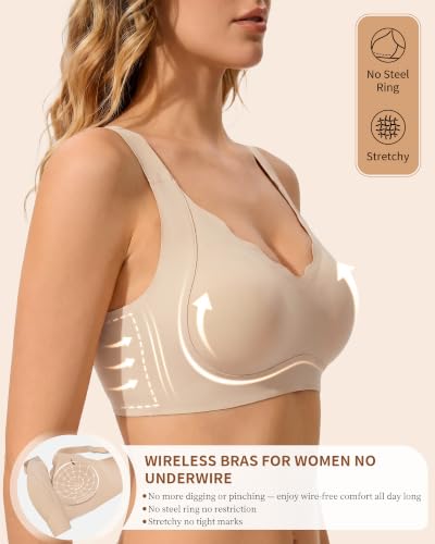 COMENOLE Jelly Bras for Women No Underwire Scalloped Wireless Push Up Bra