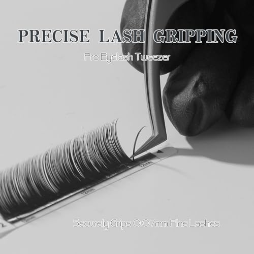 Pro Lash Tweezers for Eyelash Extensions, Professional Expert Eyelash L-shape Tweezers for High Precision Pick/Fan/Wiggle/Apply; 420 Stainless Steel Lash Tweezer for Volume & Classic Lashes