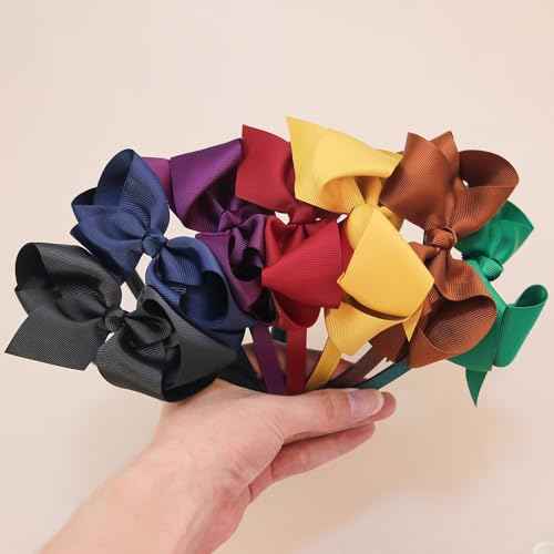 XIMA 14pcs Bows Headbands for Girls,4.5inch Baby Girls Ribbon Hair Bows Headband with Teeth for 4-12years Kids Children Teens Hair Bands Accessories