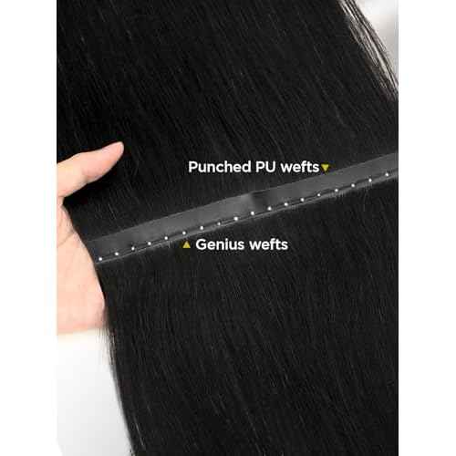 Twin Tab Butterfly Genius Weft Human Hair Extensions Latest Double Invisible Real 100% Remy Human Hair Weft with Micro Bead Simulated Scalp Hair Extensions100g 7ps 18 Inch Black
