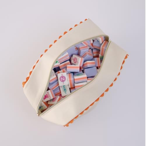 THOVSMOON Canvas Makeup Bag for Women Natural & Orange Rick Rack Trim