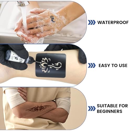 Temporary Tattoo Kit - 12 Colors Ink & 120 Stencils