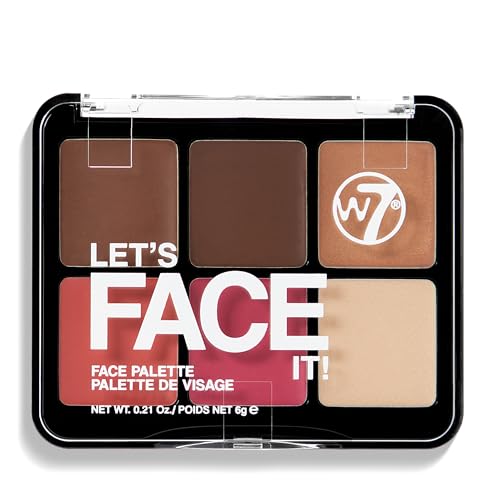 W7 Let¡¯s Face It Cream Face Palette ? Light Soft Glow - 6-Pan Bronzer, Blush & Highlight Palette - Creamy, Blendable Face Makeup