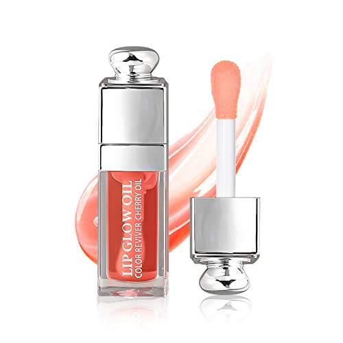 Hydrating/Moisturizing Lip Glow Oil Gloss Transparent Toot Lip Oil Tinted Non-Sticky Nourishing Long Lasting Repairing Lightening Lip Lines and Dry Lips Lip Care Products (PINK) 0.2 OZ