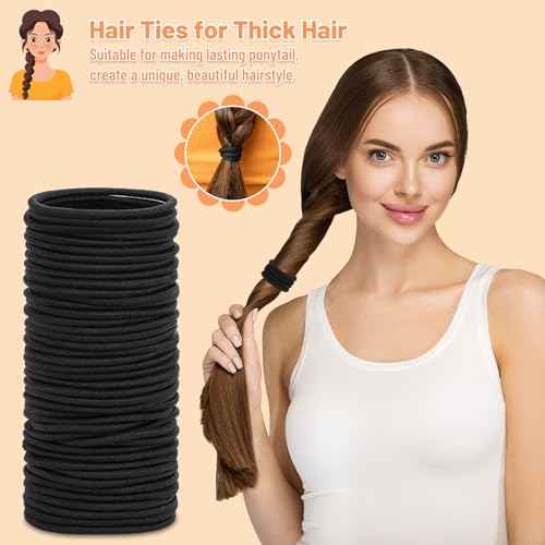 Anezus 200 Pcs Hair Ties for Women Girls Hair Elastics Hair Bands Ponytail Holders Hair Rubber Bands for Thick Straight Curly Hair (Black)