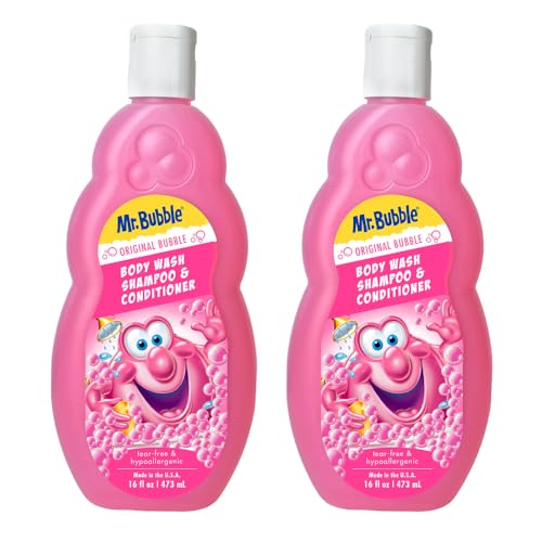 Mr. Bubble Kids Original 3in1 Shampoo, Conditioner, Body Wash ? Hypoallergenic, Tear Free Bubble Gum Scented, Creates Big Bubbles In The Tub And Shower (Pack Of 2 Bottles, 16 fl oz Each)