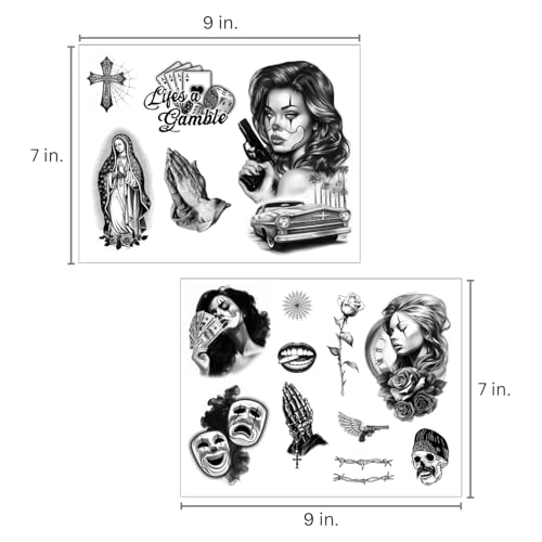 Los Vatos Chicano Temporary Tattoos - 38 Hand-Drawn Designs