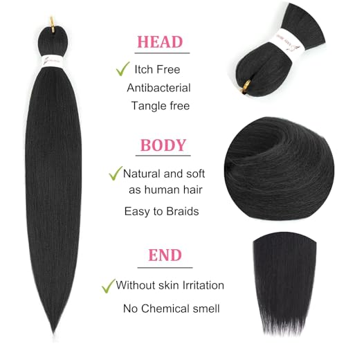 Gigastar Natural Black Pre Stretched Braiding Hair Extensions For Braiding 26Inch Kanekalon Braiding Hair Pre Stretched Professional Synthetic Crochet Braid Hair 3Pcs