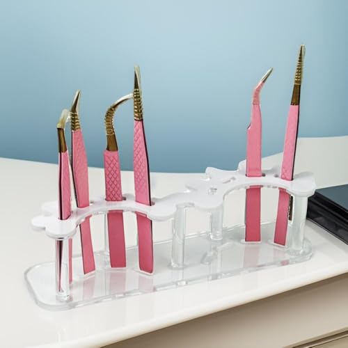 8-Hole Acrylic Tweezers Holder Display Stand - White