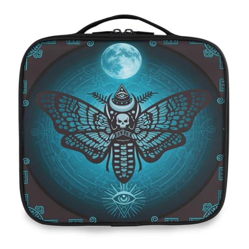 MNSRUU Travel Makeup Bag, Skull Makeup Bag Organizer Goth Butterfly Cosmetic Bag for Women Travel Toiletry Bag with Adjustable Dividers