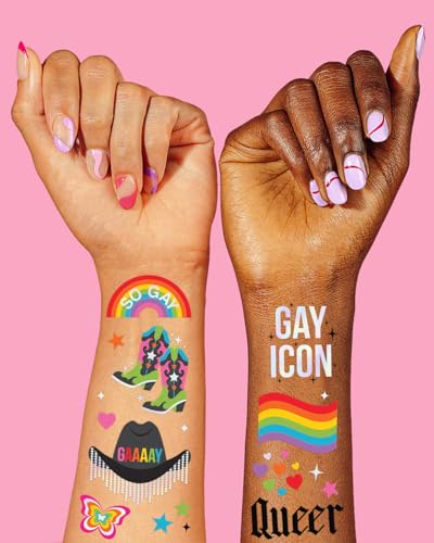 52 Iridescent Pride Temporary Tattoos with Rainbow Designs