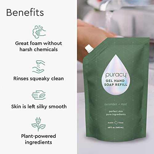 Puracy Organic Hand Soap, Professional Hand Washers We've All Become, Moisturizing Natural Gel Hand Wash Soap, Liquid Hand Soap Refills for Soft Skin (Refill Cucumber & Mint, 48 Ounce)