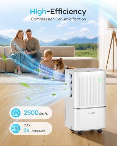 34 Pints Dehumidifier for Large Spaces with Drain Hose