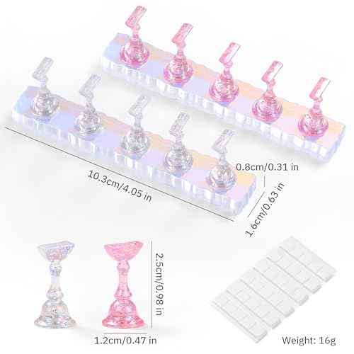 Etercycle 2 Set Nail Holder for Display Painting Nails - Aurora Acrylic Magnetic Practice Nail Stand Set - Fake Nail Holder for Press On Nails with Reusable Adhesive Putty (Aurora Pink)