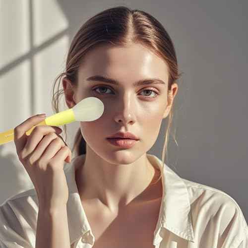 Yellow Make Up Brush Set ? 18PCS Makeup Brushes for Powder, Foundation, Eyeshadow ? With Rubber Coated Handles, Painted Aluminum Ferrules, Travel Bag & 2 Makeup Sponges? For Women & Beginners