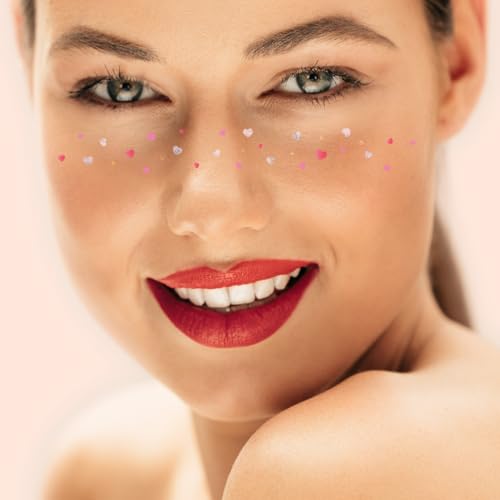 Pink Heart Glitter Freckles Waterproof Face Tattoos