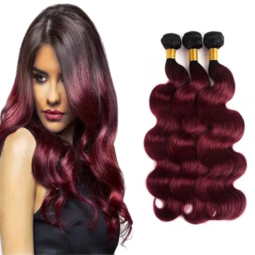 1B99j Human Hair Bundles Ombre Red Body Wave Brazilian Virgin Remy Hair Extensions Two Tone Black and Burgundy 14 16 18 inch 3 Bundles