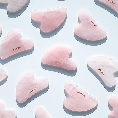 [glowiest] Rose Quartz Gua Sha for Face and Body: 100% Natural Rose Quartz | Lymphatic Drainage | Improving Fine Lines and Wrinkles - Muscle Relaxing