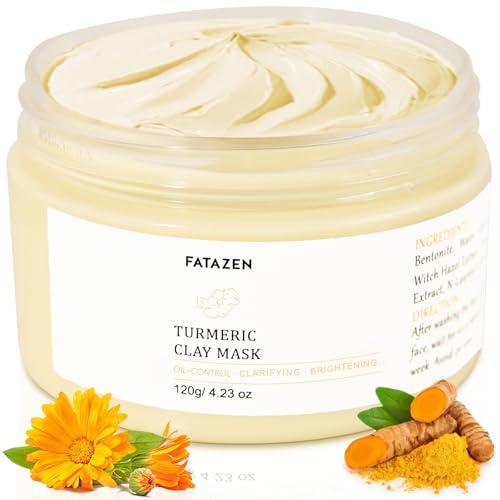 Turmeric Pore Clay Mask - Deep Cleansing Acnes Skincare Facial Mask, Oil Control & Instant Glow for Oily & Dull Skin, Blackhead Gentle Exfoliation with Aloe & Vitamin E, 120g/4.23oz